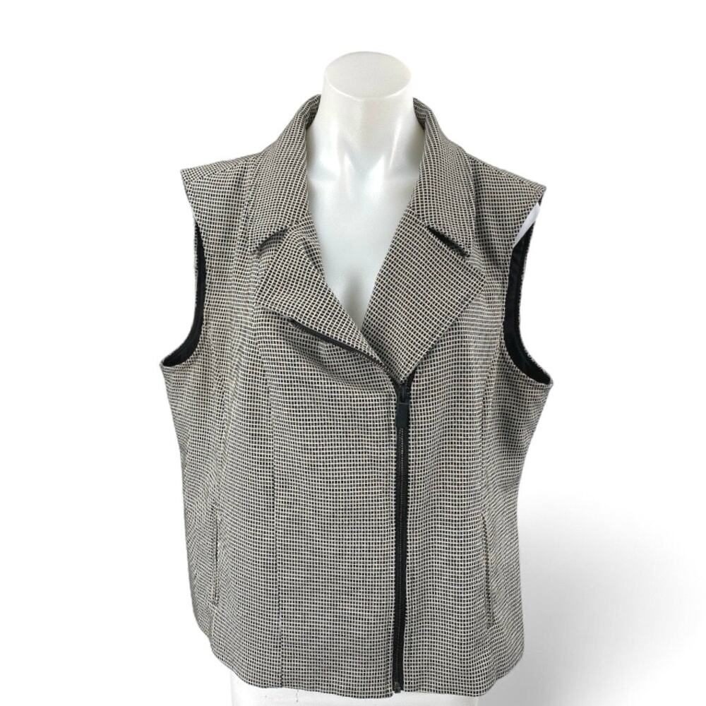 Vince Camuto Women's Black White Sleeveless Collared Zip Up Vest Jacket Size XL